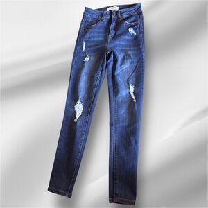 Wax Jean Dark Blue Distressed Skinny Jeans